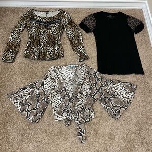 3pc Bundle Women’s XS S Cheetah & Snake Animal Print Blouses Tops